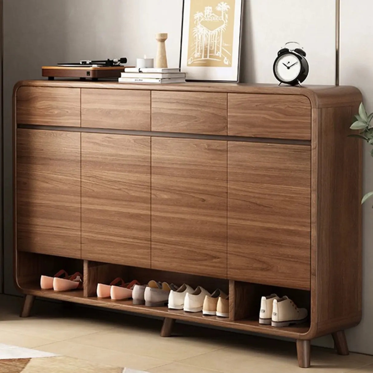 Adjustable Shelves Wood Entryway White Shoe Storage Cabinet Image - 10