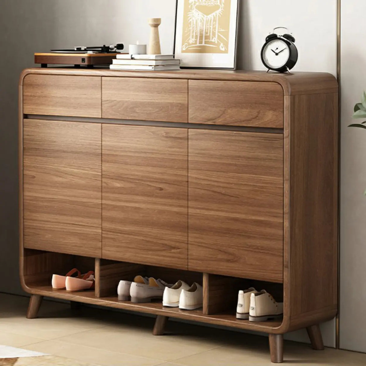 Adjustable Shelves Wood Entryway White Shoe Storage Cabinet Image - 11