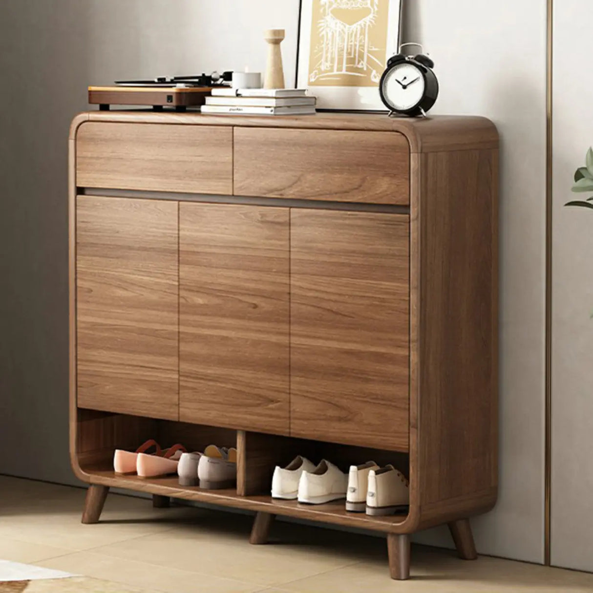 Adjustable Shelves Wood Entryway White Shoe Storage Cabinet Image - 13