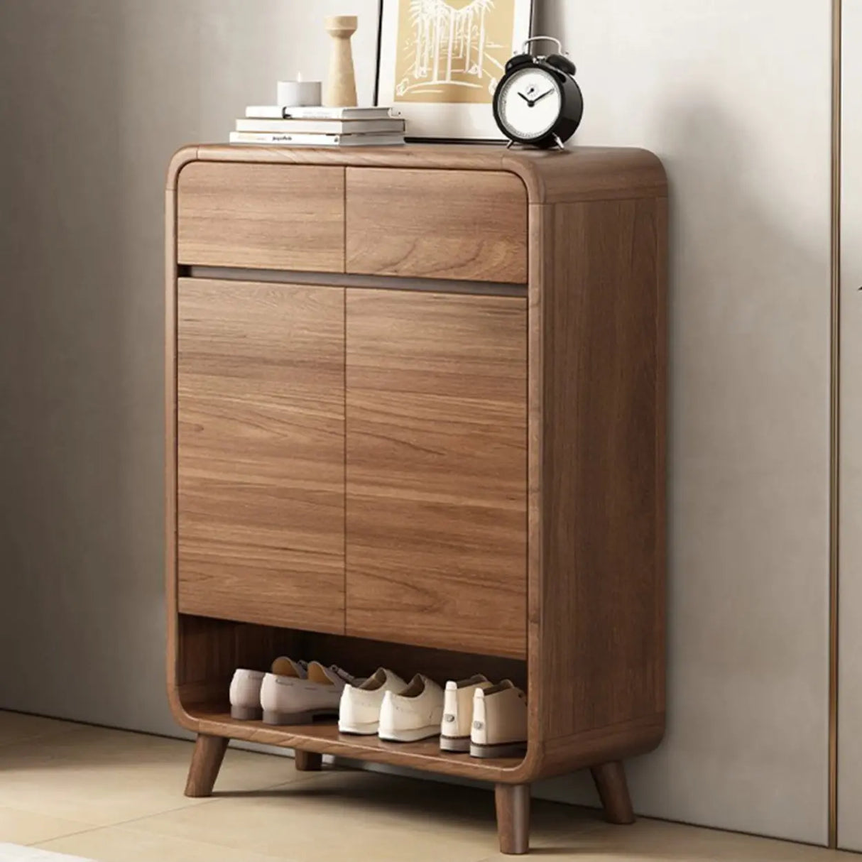 Adjustable Shelves Wood Entryway White Shoe Storage Cabinet Image - 15