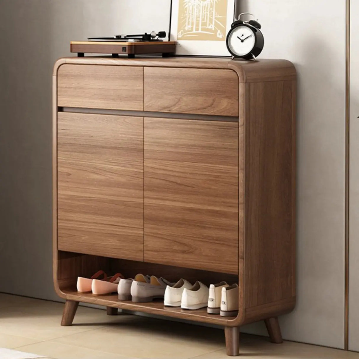 Adjustable Shelves Wood Entryway White Shoe Storage Cabinet Image - 17