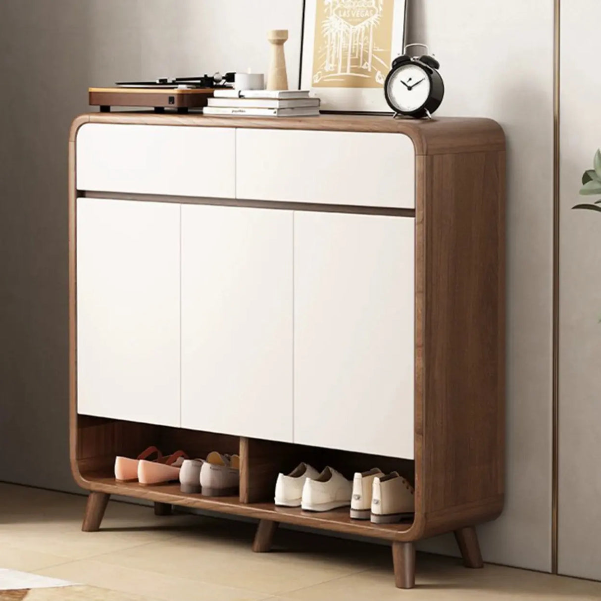 Adjustable Shelves Wood Entryway White Shoe Storage Cabinet Image - 2