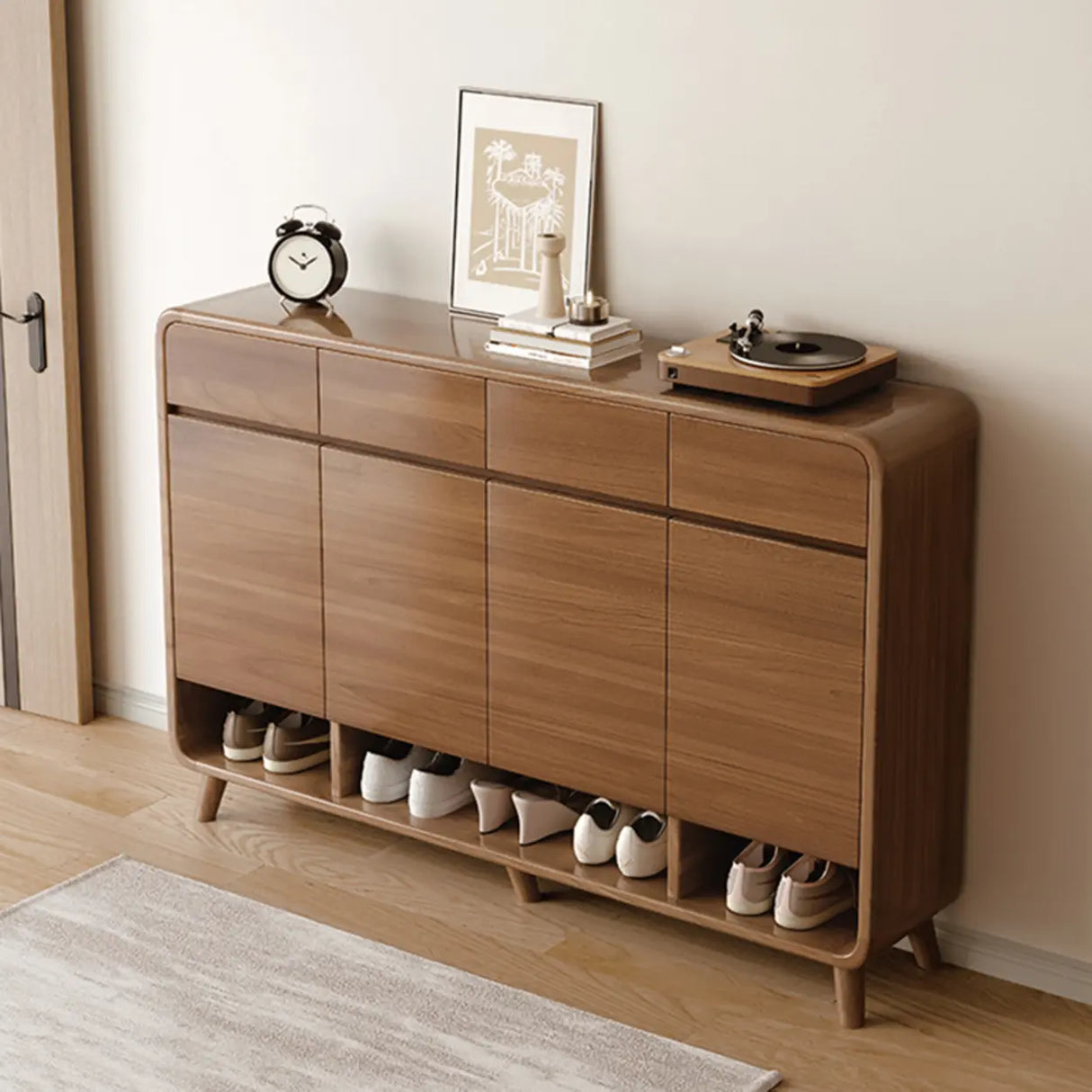 Adjustable Shelves Wood Entryway White Shoe Storage Cabinet Image - 22