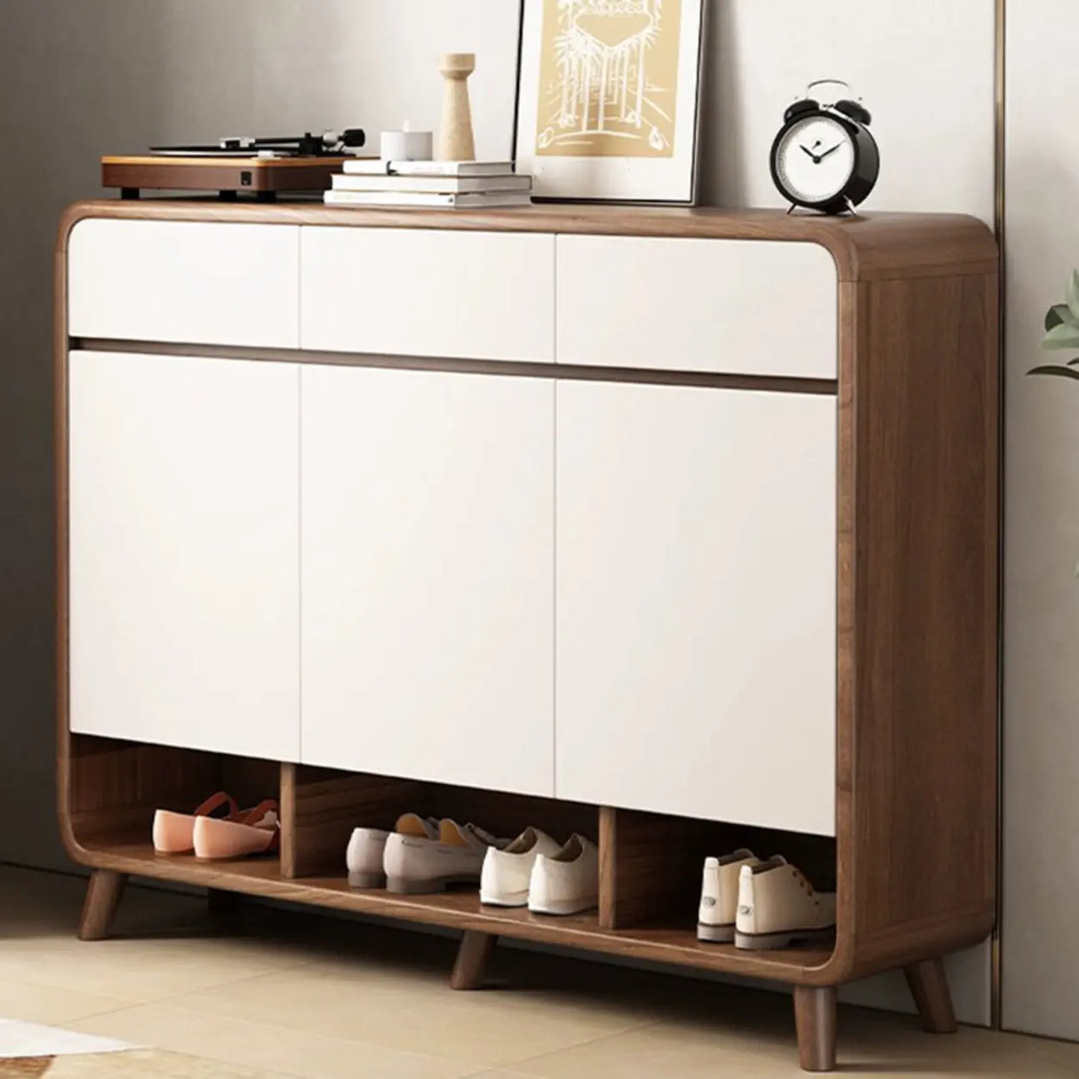 Adjustable Shelves Wood Entryway White Shoe Storage Cabinet Image - 3