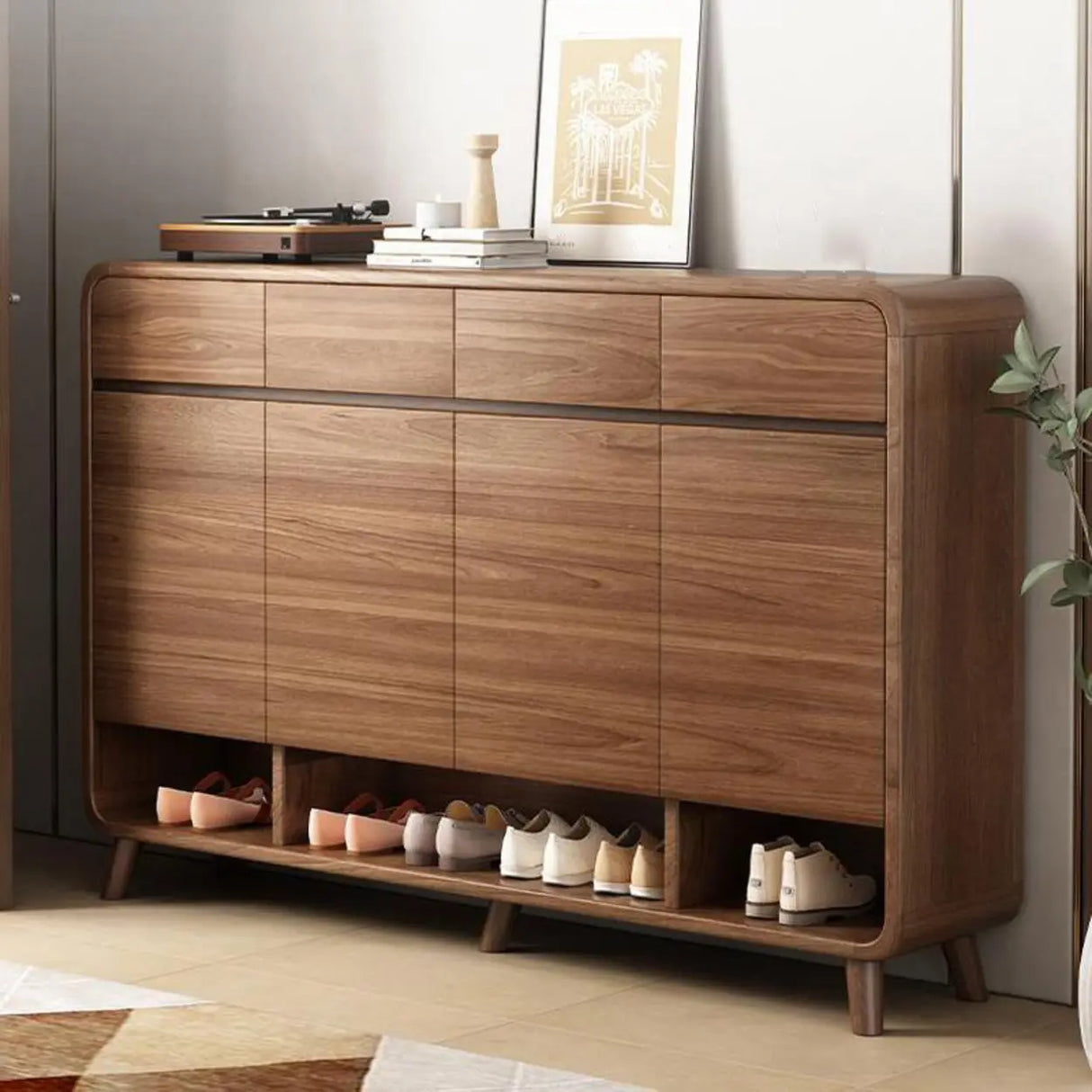 Adjustable Shelves Wood Entryway White Shoe Storage Cabinet Image - 4