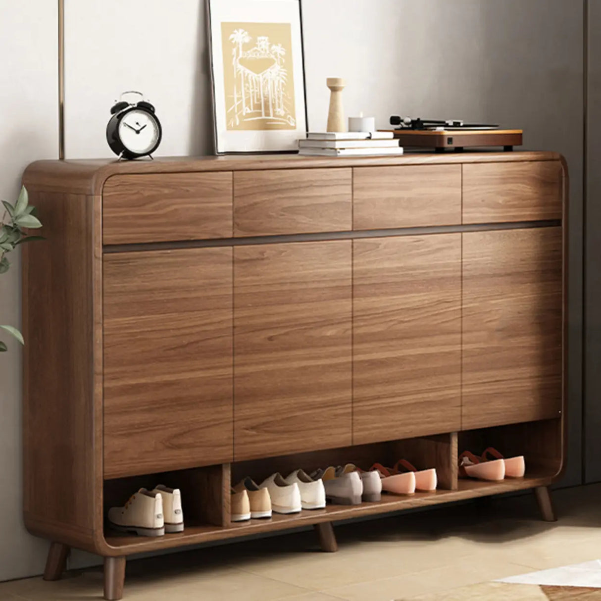 Adjustable Shelves Wood Entryway White Shoe Storage Cabinet Image - 5