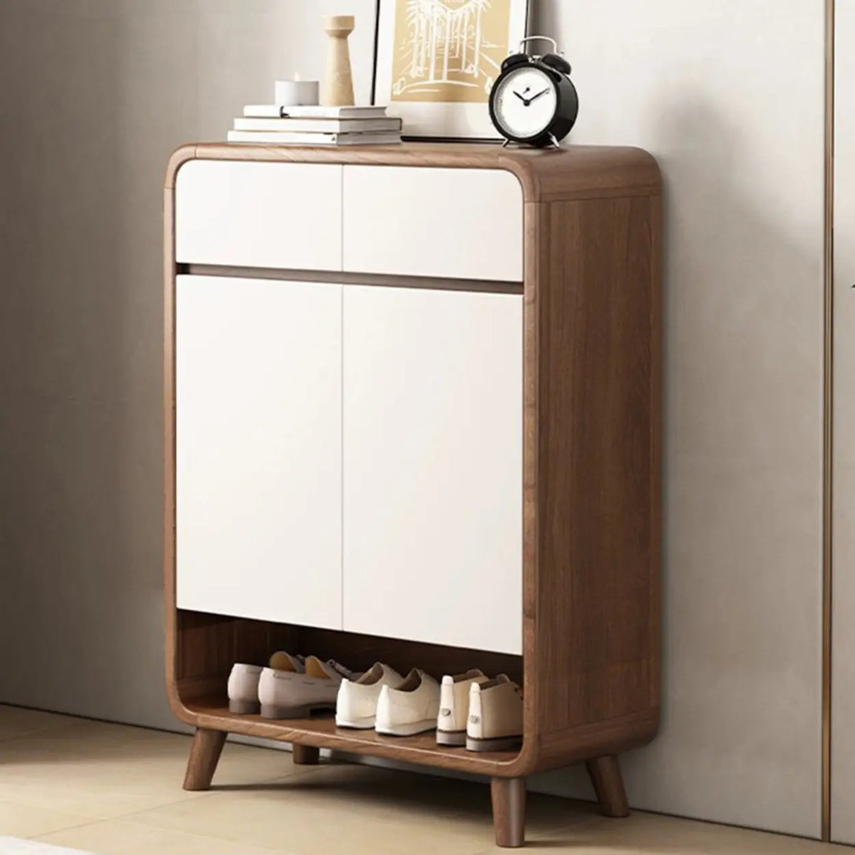 Adjustable Shelves Wood Entryway White Shoe Storage Cabinet Image - 6