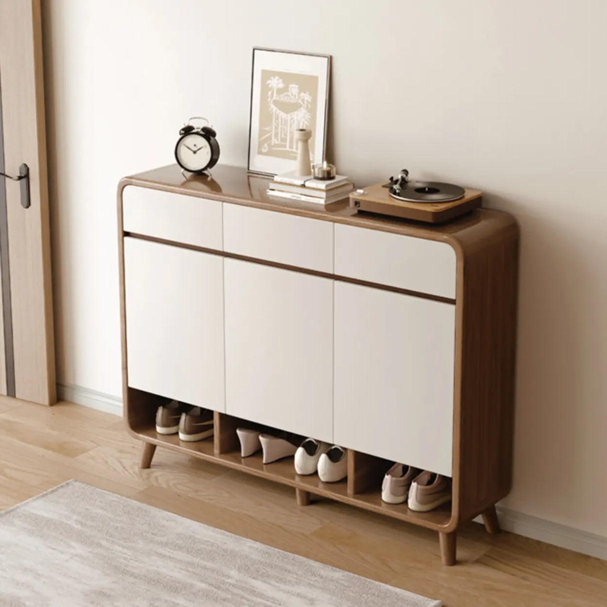 Adjustable Shelves Wood Entryway White Shoe Storage Cabinet Image - 8