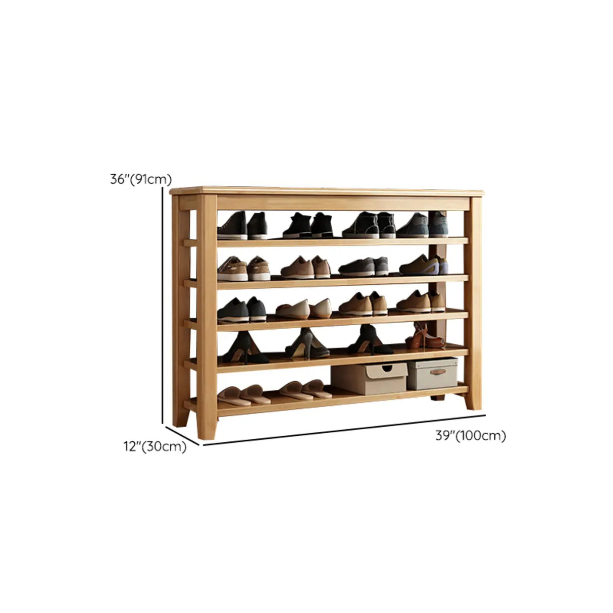 Adjustable Shelves Wood Hallway Natural Large Shoe Rack Image - 17