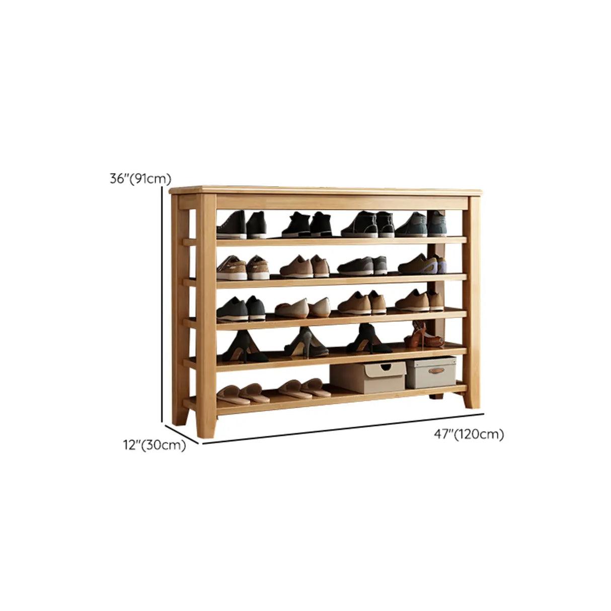 Adjustable Shelves Wood Hallway Natural Large Shoe Rack Image - 18
