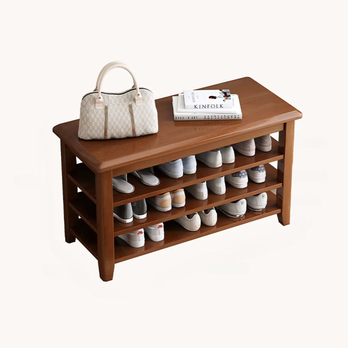 Adjustable Shelves Wood Hallway Natural Large Shoe Rack Image - 3