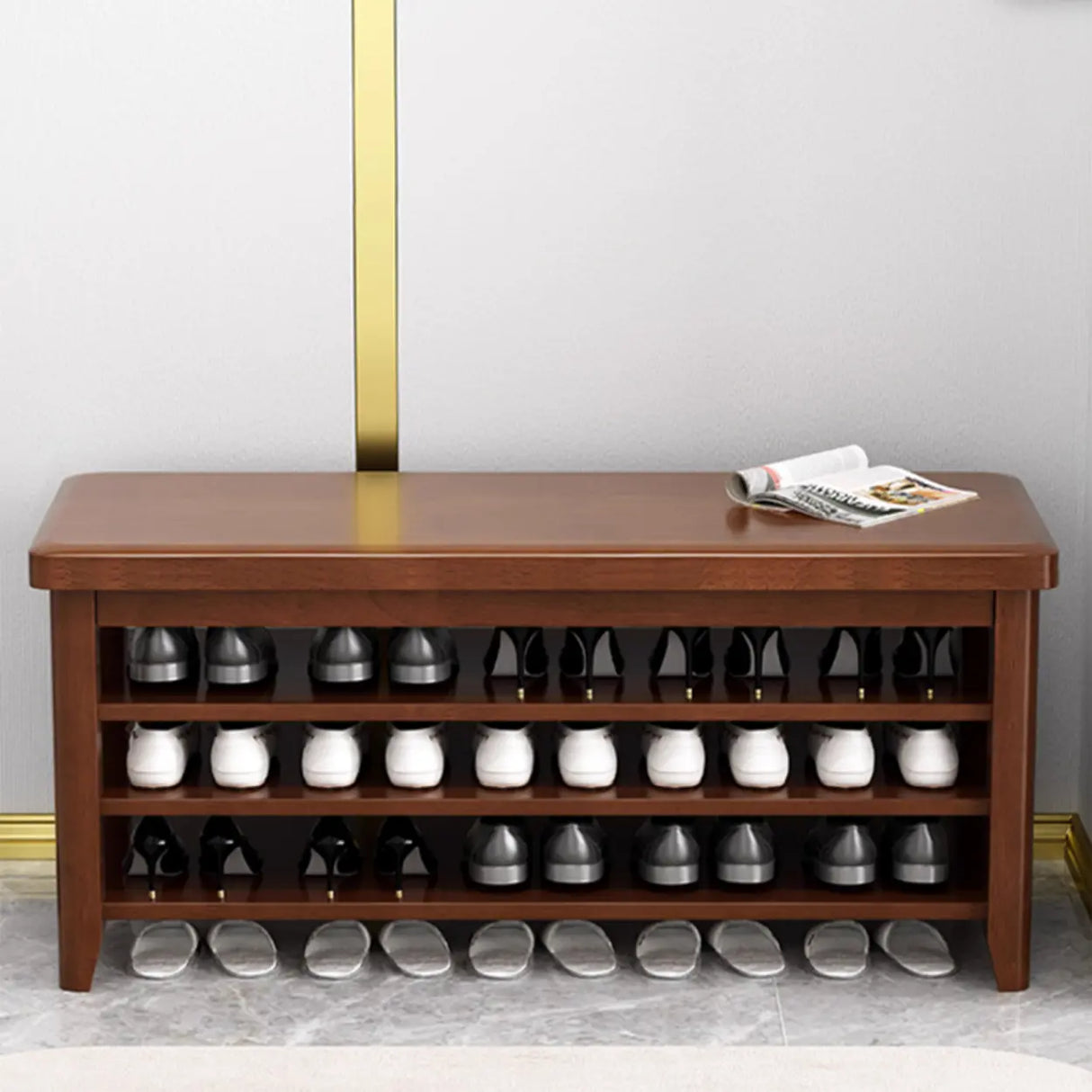 Adjustable Shelves Wood Hallway Natural Large Shoe Rack Image - 4