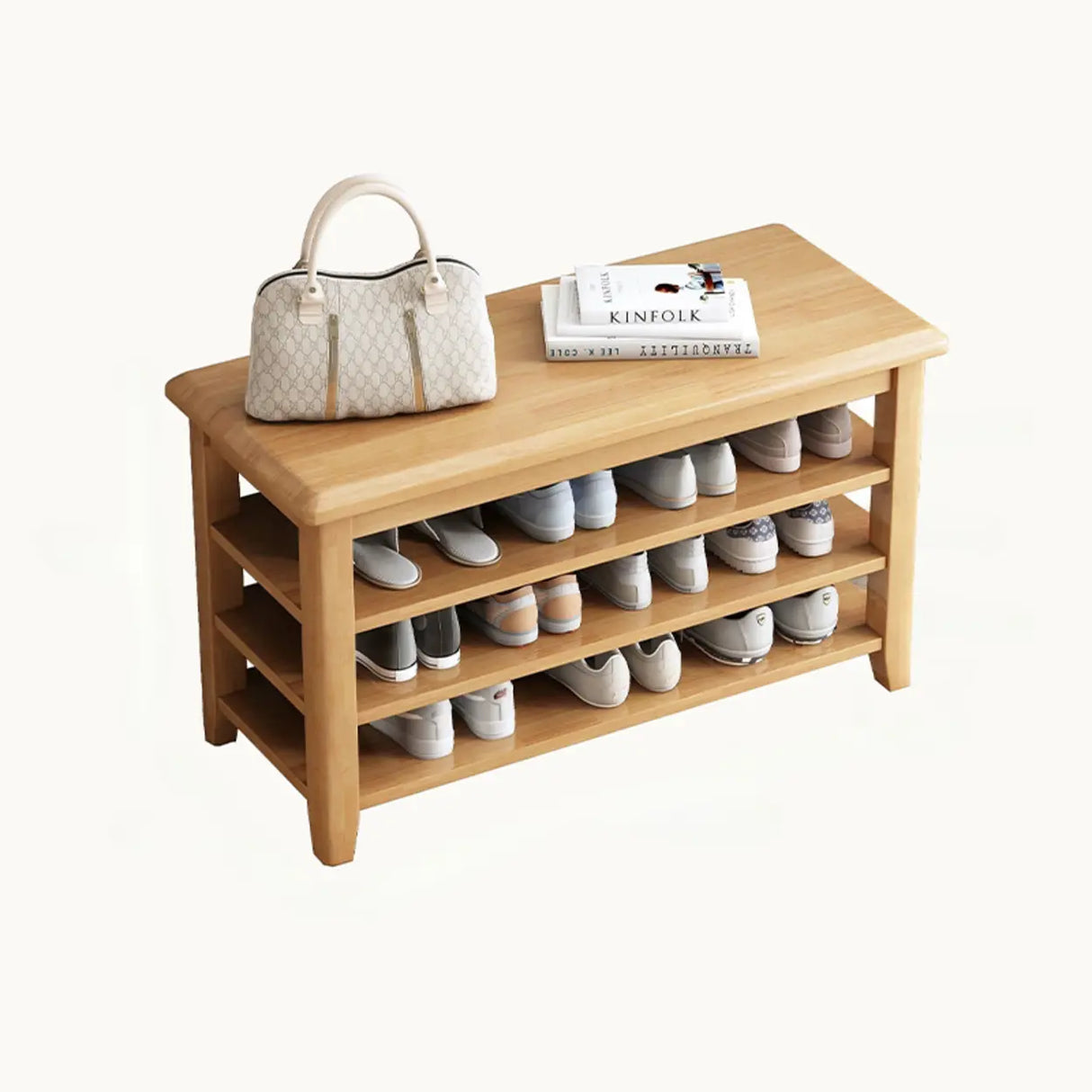 Adjustable Shelves Wood Hallway Natural Large Shoe Rack Image - 2