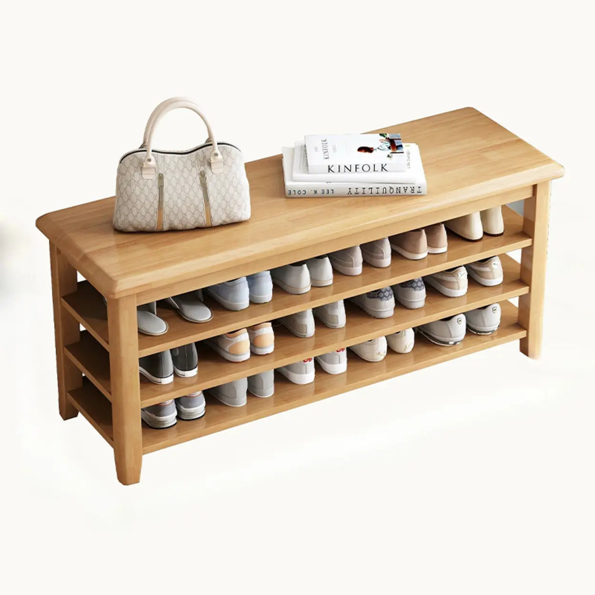 Adjustable Shelves Wood Hallway Natural Large Shoe Rack Image - 5