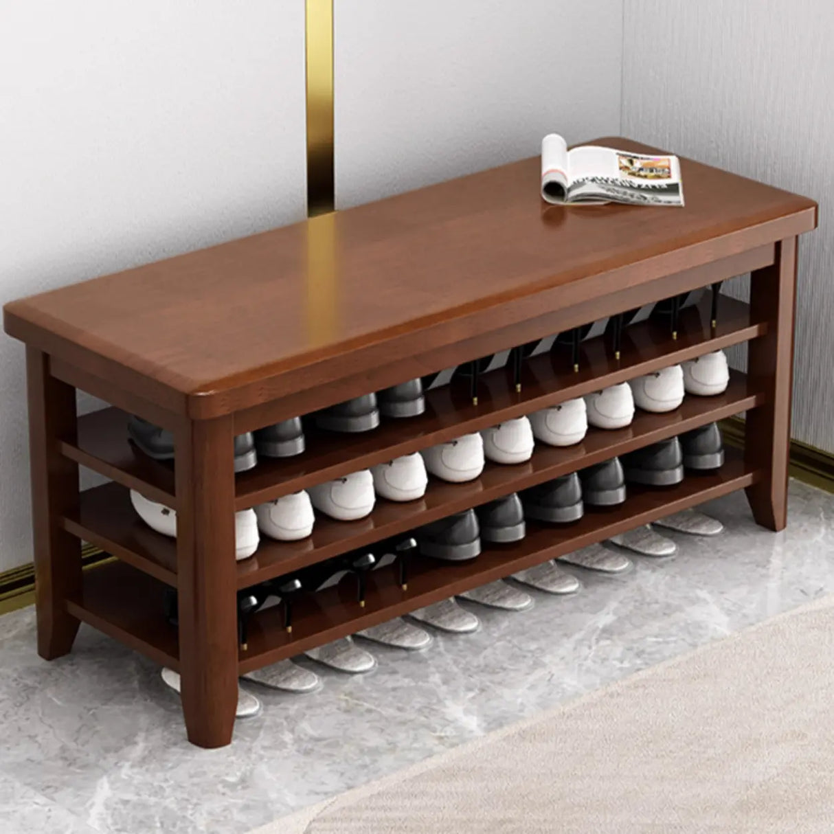 Adjustable Shelves Wood Hallway Natural Large Shoe Rack Image - 6