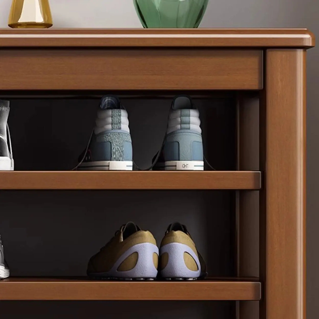 Adjustable Shelves Wood Hallway Natural Large Shoe Rack Image - 9