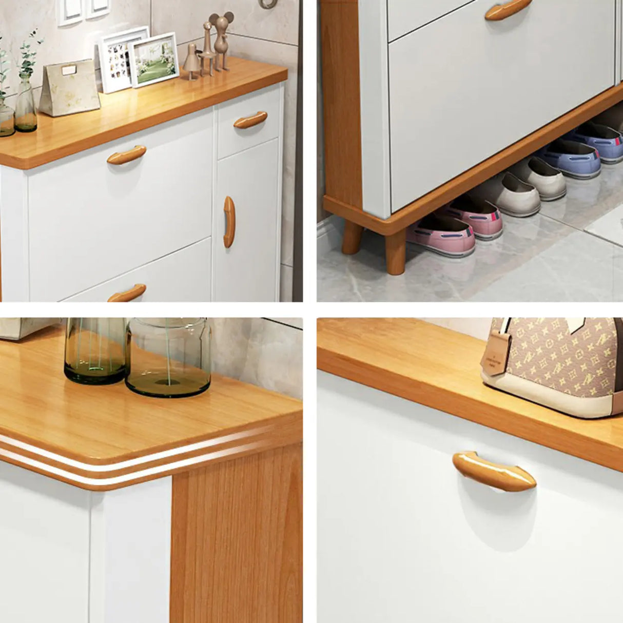 Adjustable Shelves Wood White Drop Front Shoe Storage Image - 12