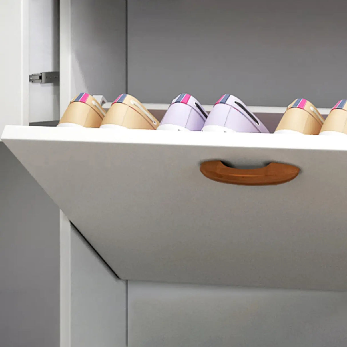 Adjustable Shelves Wood White Drop Front Shoe Storage Image - 14