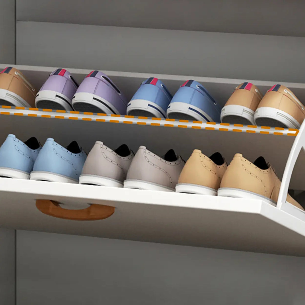 Adjustable Shelves Wood White Drop Front Shoe Storage Image - 16