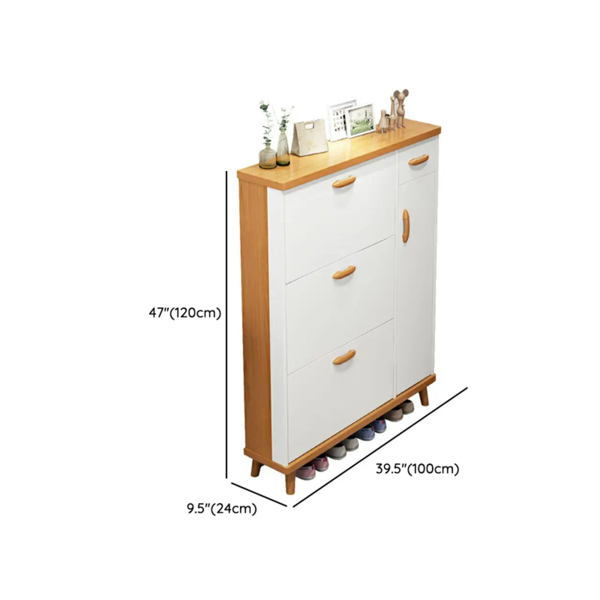 Adjustable Shelves Wood White Drop Front Shoe Storage