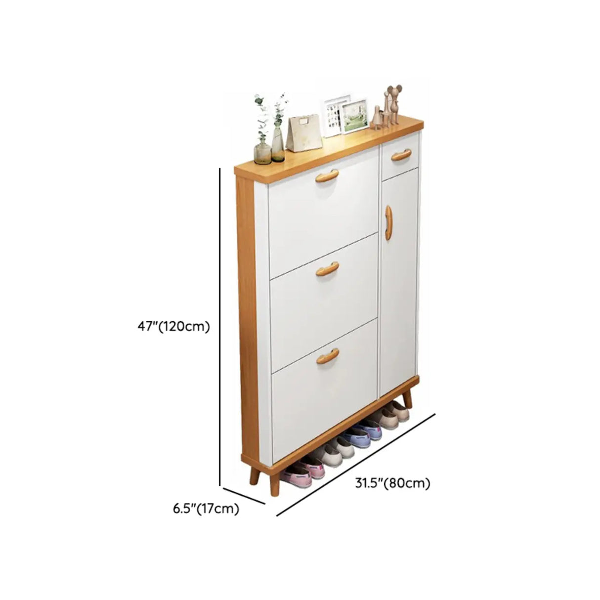 Adjustable Shelves Wood White Drop Front Shoe Storage Image - 27
