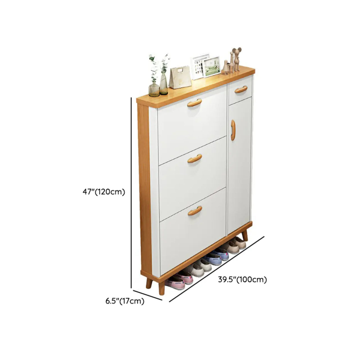 Adjustable Shelves Wood White Drop Front Shoe Storage Image - 29