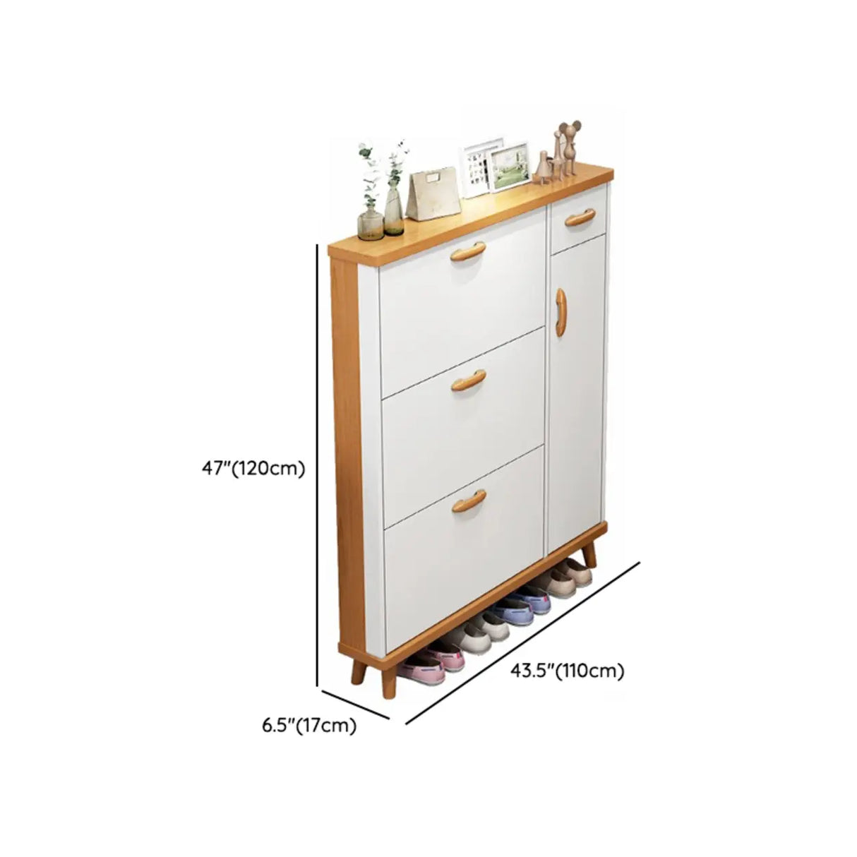 Adjustable Shelves Wood White Drop Front Shoe Storage Image - 30