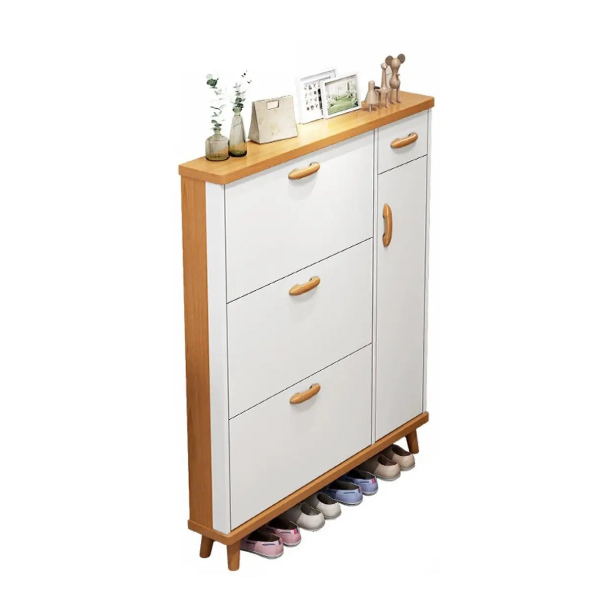 Adjustable Shelves Wood White Drop Front Shoe Storage Image - 8