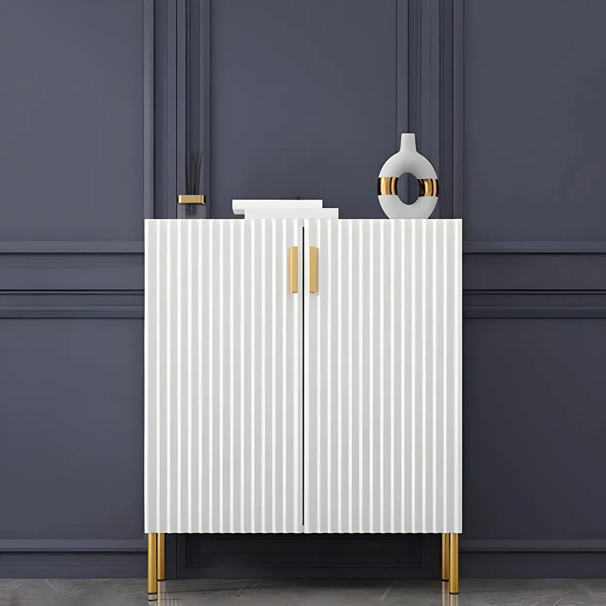 Adjustable Shelves Wood White Large Closed Back Shoe Cabinet Image - 12