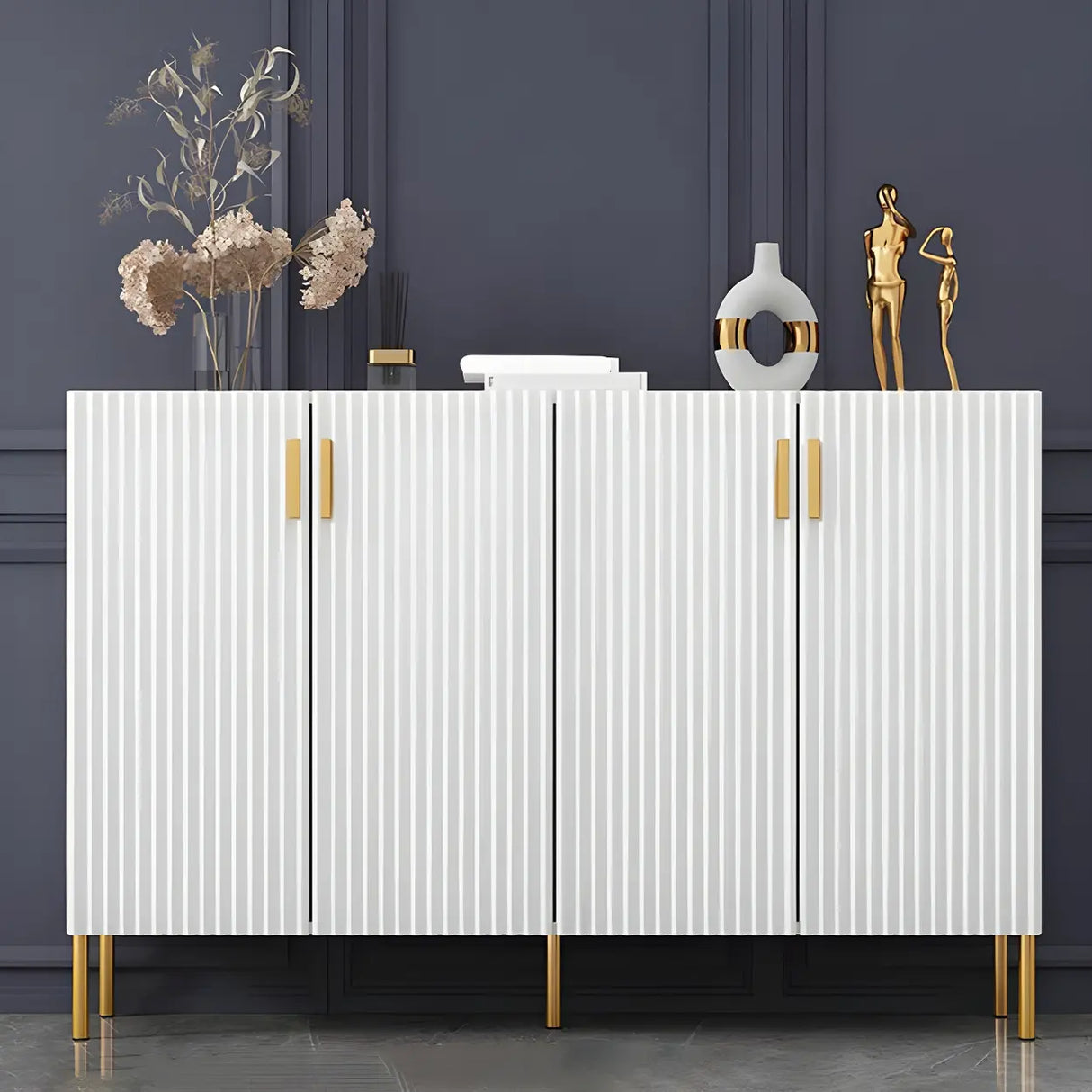 Adjustable Shelves Wood White Large Closed Back Shoe Cabinet Image - 17