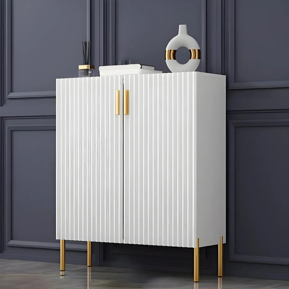 Adjustable Shelves Wood White Large Closed Back Shoe Cabinet Image - 22