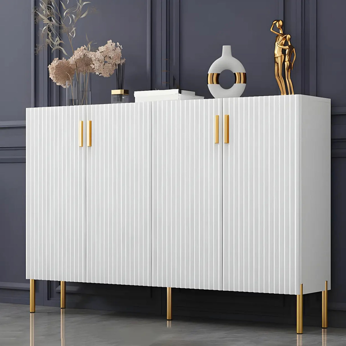 Adjustable Shelves Wood White Large Closed Back Shoe Cabinet Image - 24