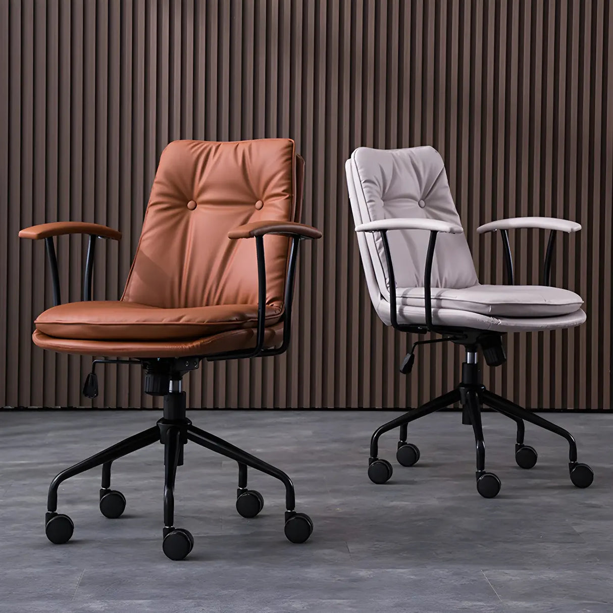 Adjustable Steel Frame Leather Office Chair with Arms Image - 1