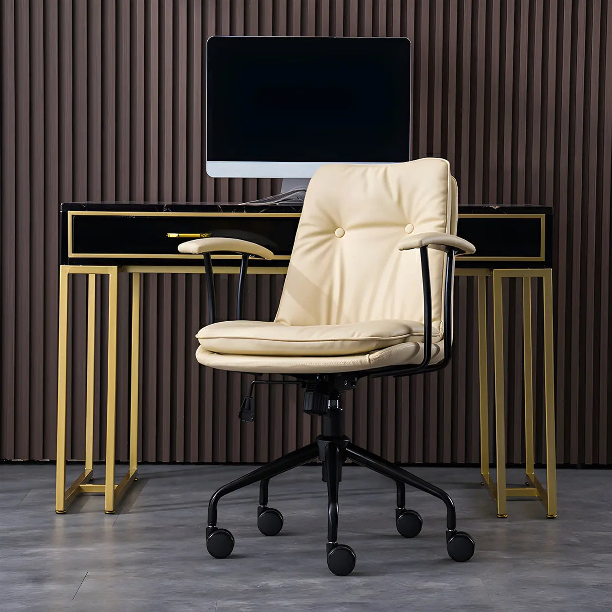 Adjustable Steel Frame Leather Office Chair with Arms Image - 11