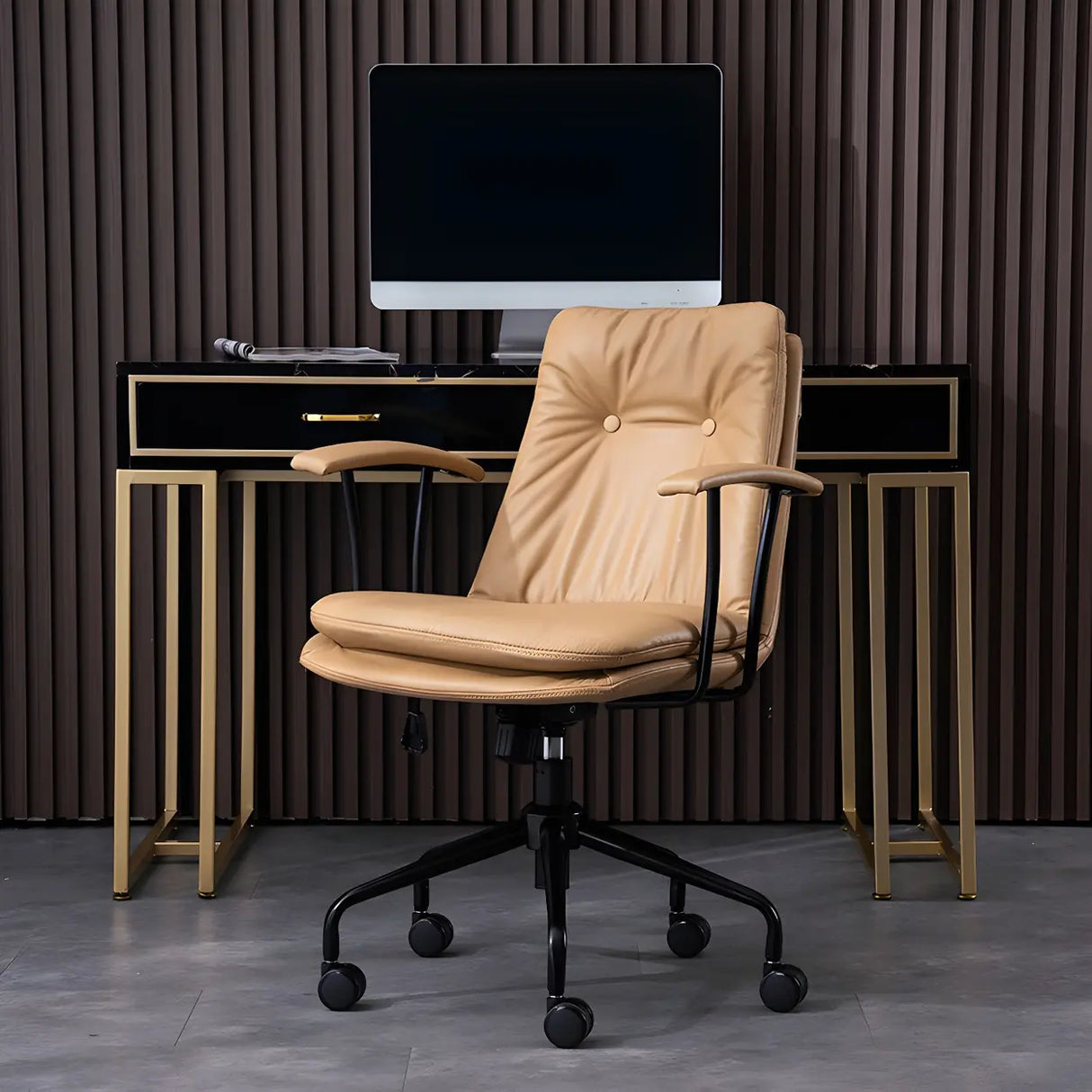 Adjustable Steel Frame Leather Office Chair with Arms Image - 13