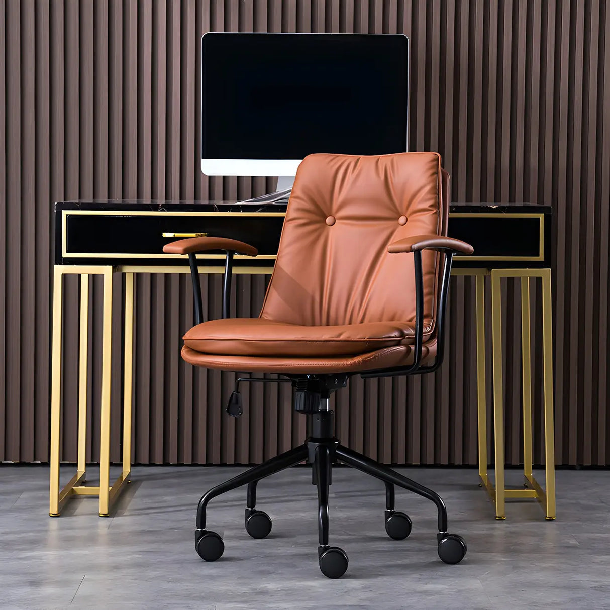 Adjustable Steel Frame Leather Office Chair with Arms Image - 15