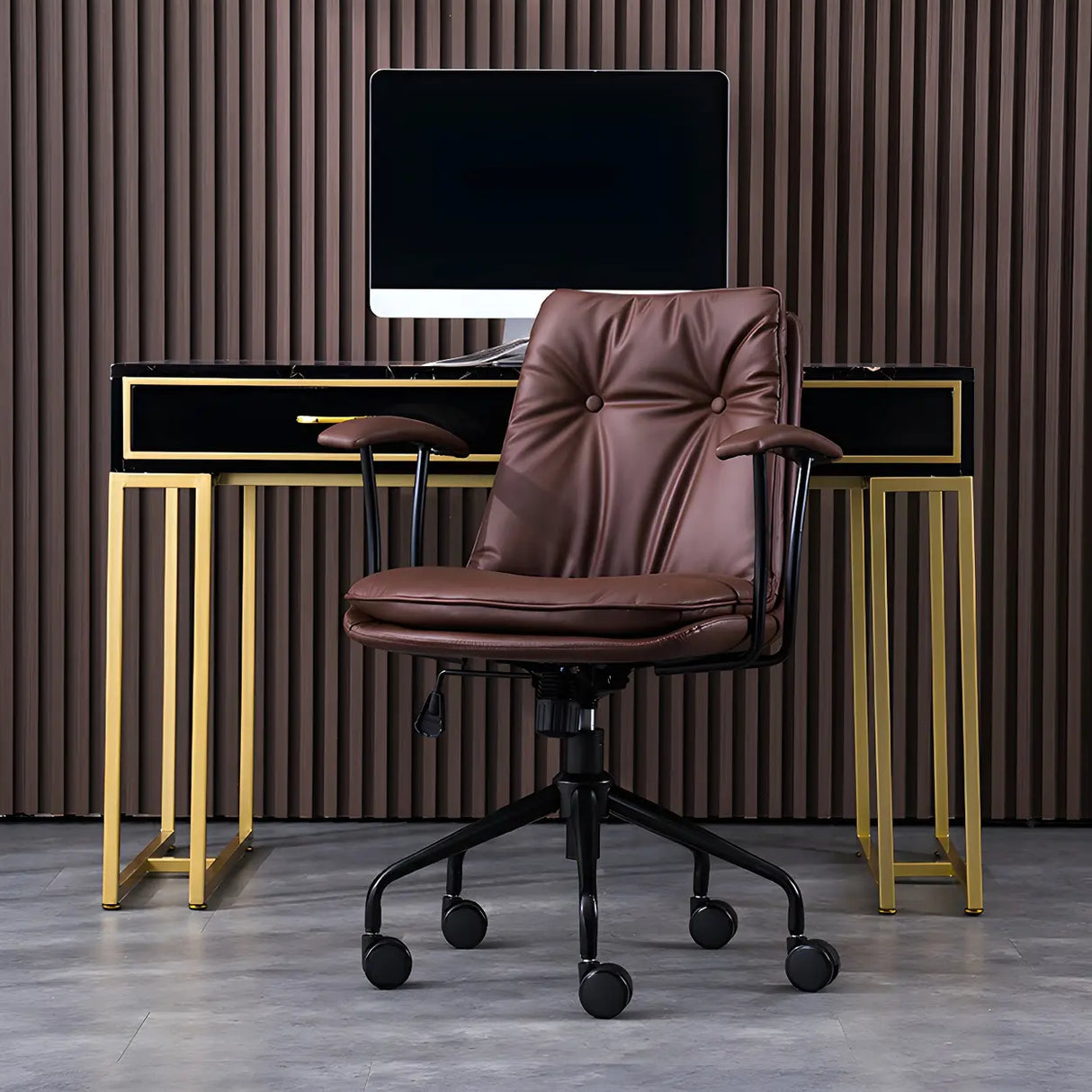 Adjustable Steel Frame Leather Office Chair with Arms Image - 18