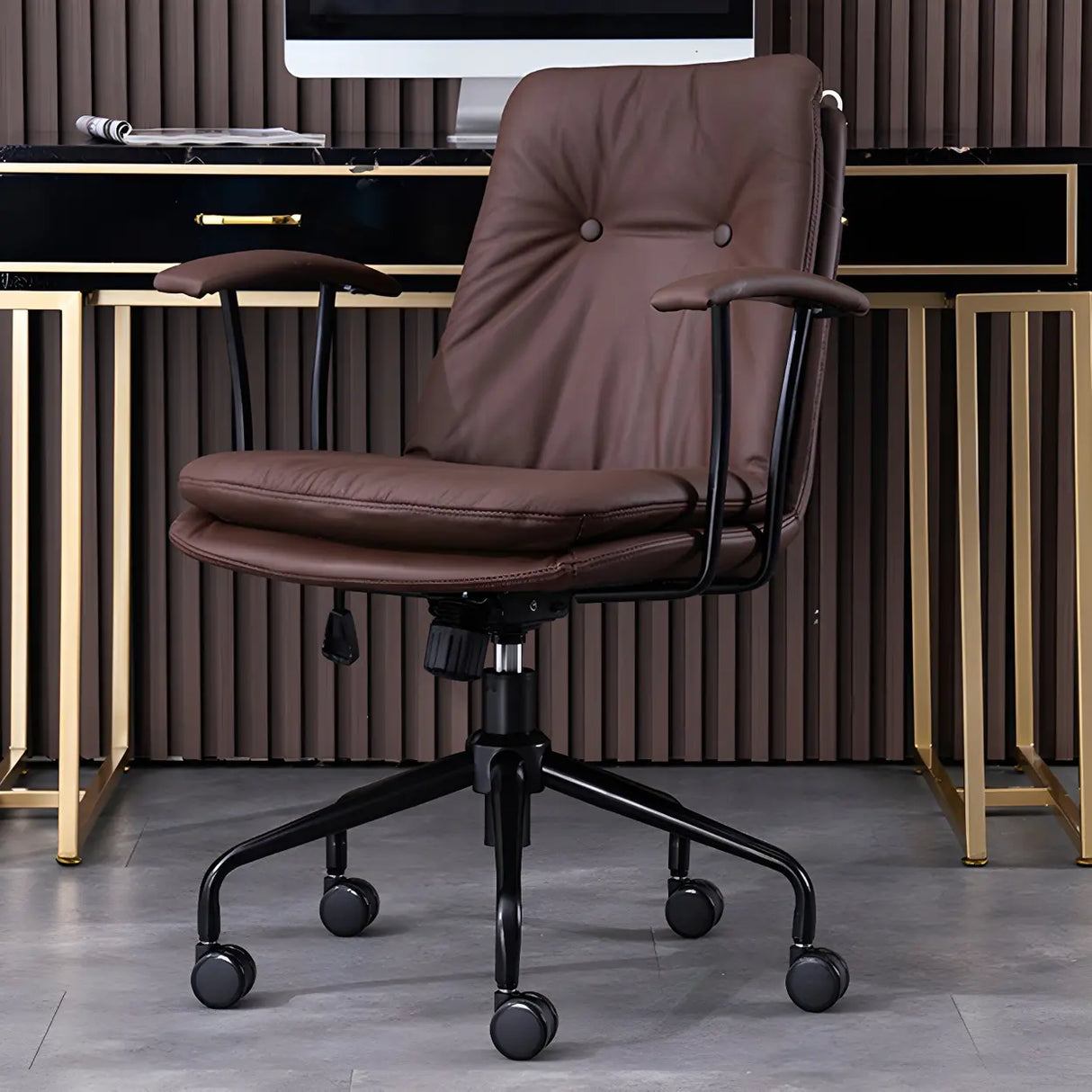Adjustable Steel Frame Leather Office Chair with Arms Image - 19