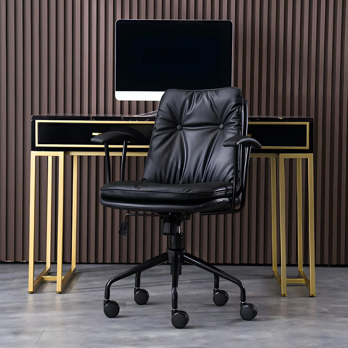 Adjustable Steel Frame Leather Office Chair with Arms Image - 2