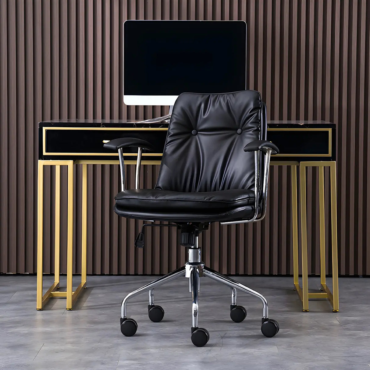 Adjustable Steel Frame Leather Office Chair with Arms Image - 20