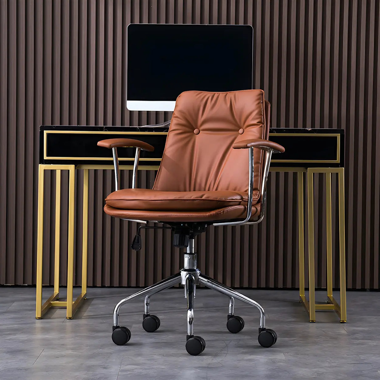 Adjustable Steel Frame Leather Office Chair with Arms Image - 22