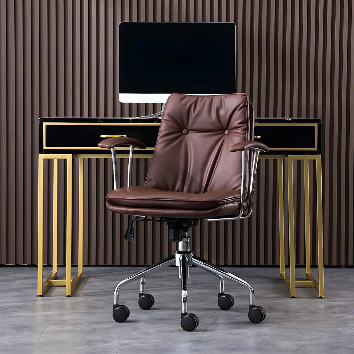 Adjustable Steel Frame Leather Office Chair with Arms Image - 23