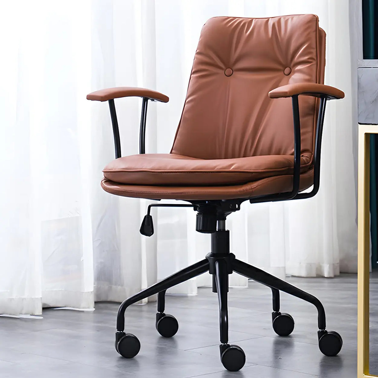 Adjustable Steel Frame Leather Office Chair with Arms Image - 3