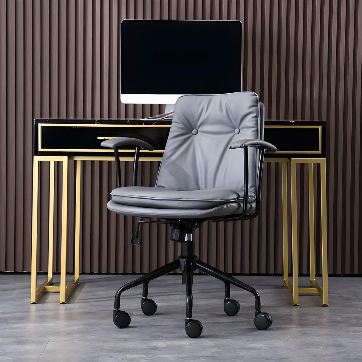 Adjustable Steel Frame Leather Office Chair with Arms Image - 4