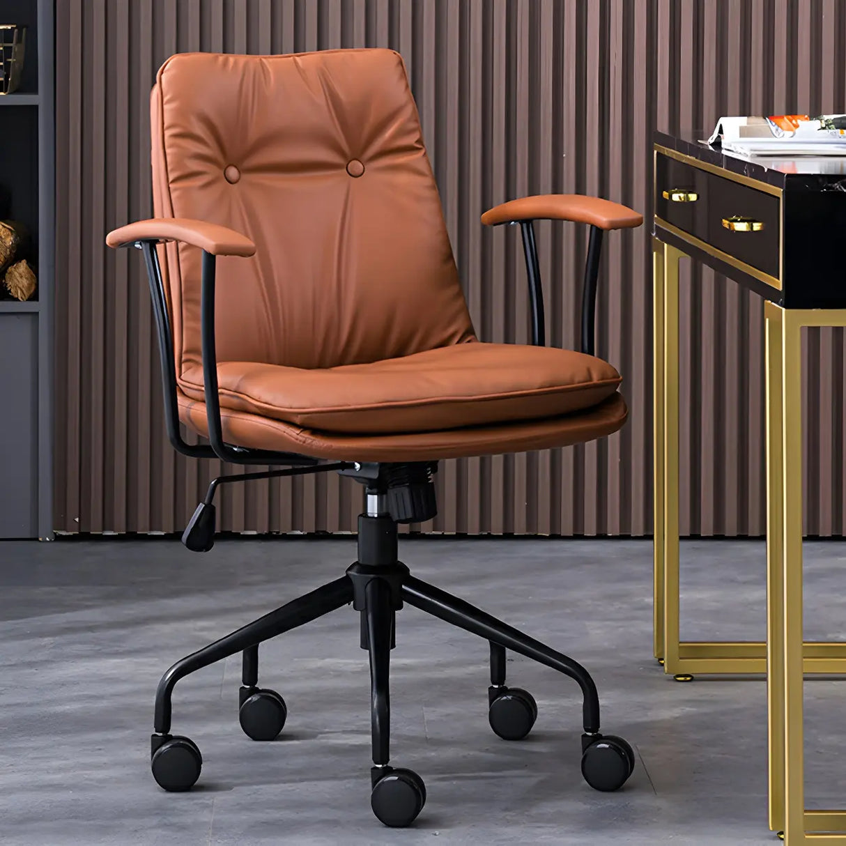 Adjustable Steel Frame Leather Office Chair with Arms Image - 5