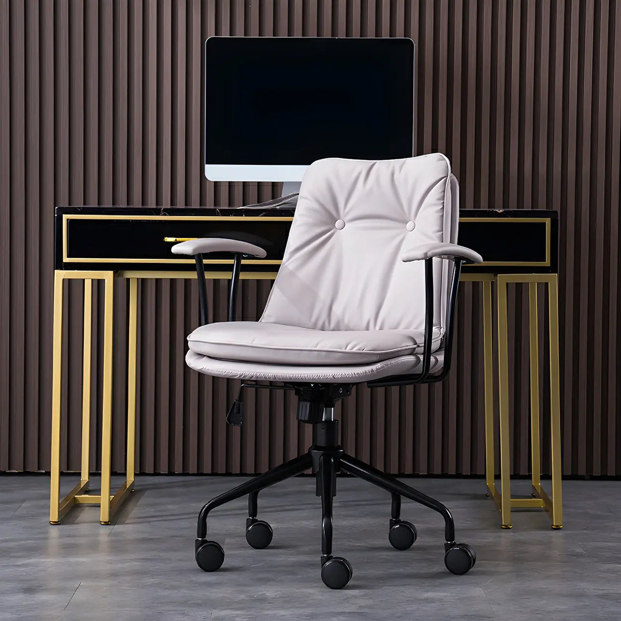 Adjustable Steel Frame Leather Office Chair with Arms Image - 6