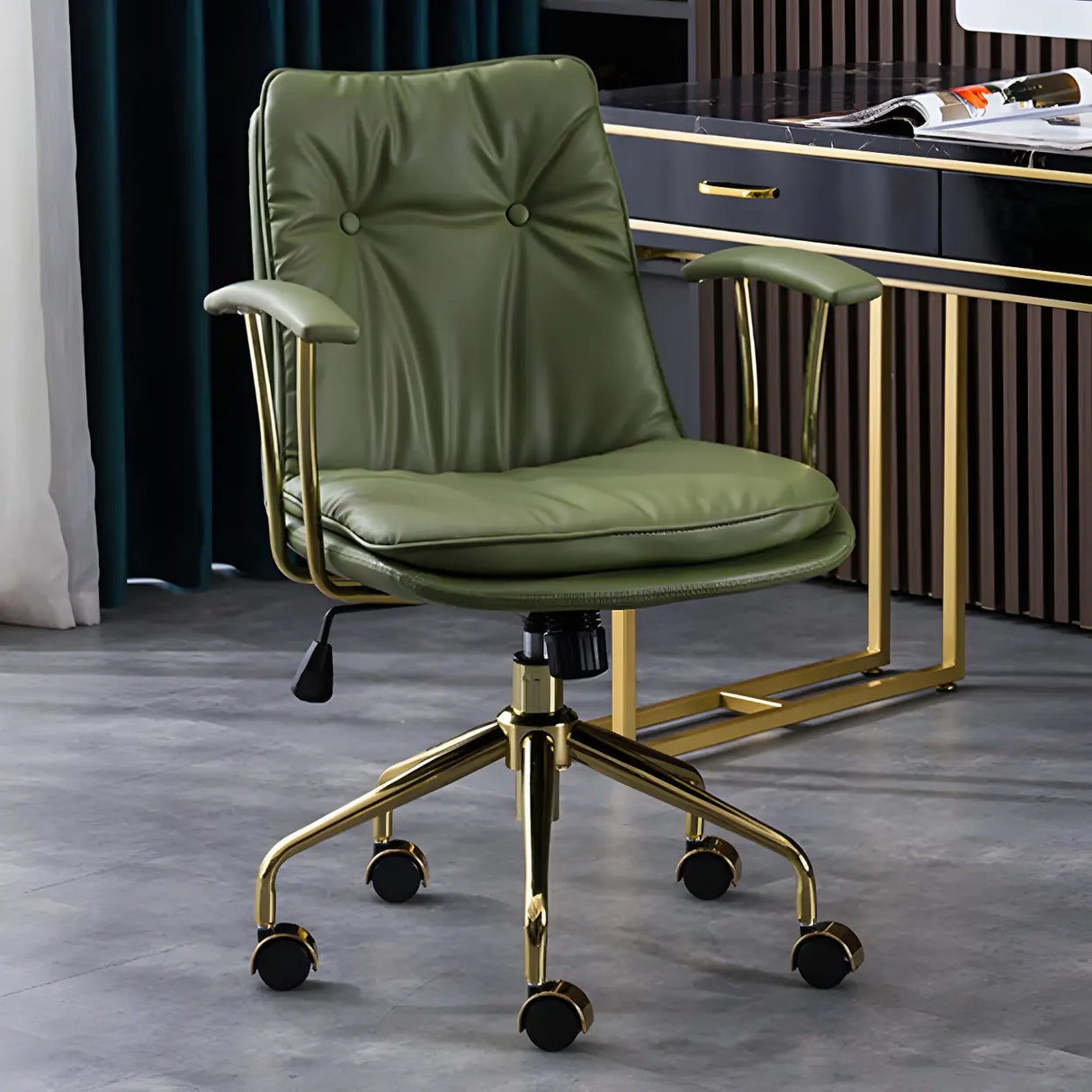Adjustable Steel Frame Leather Office Chair with Arms Image - 7