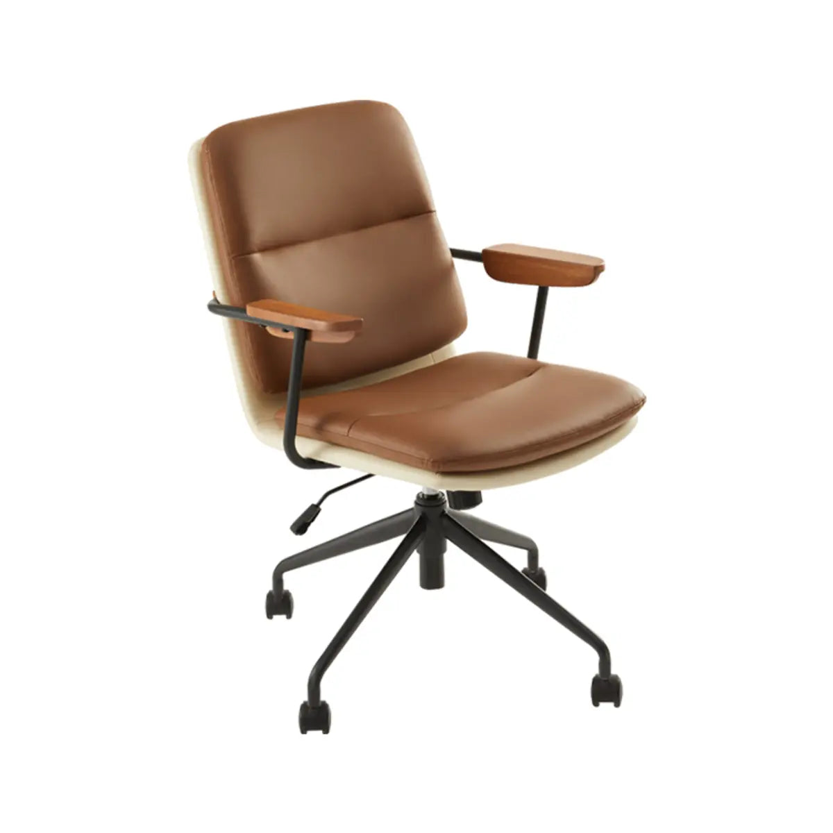 Adjustable Swivel Brown Leather Office Chair with Wheels Image - 2