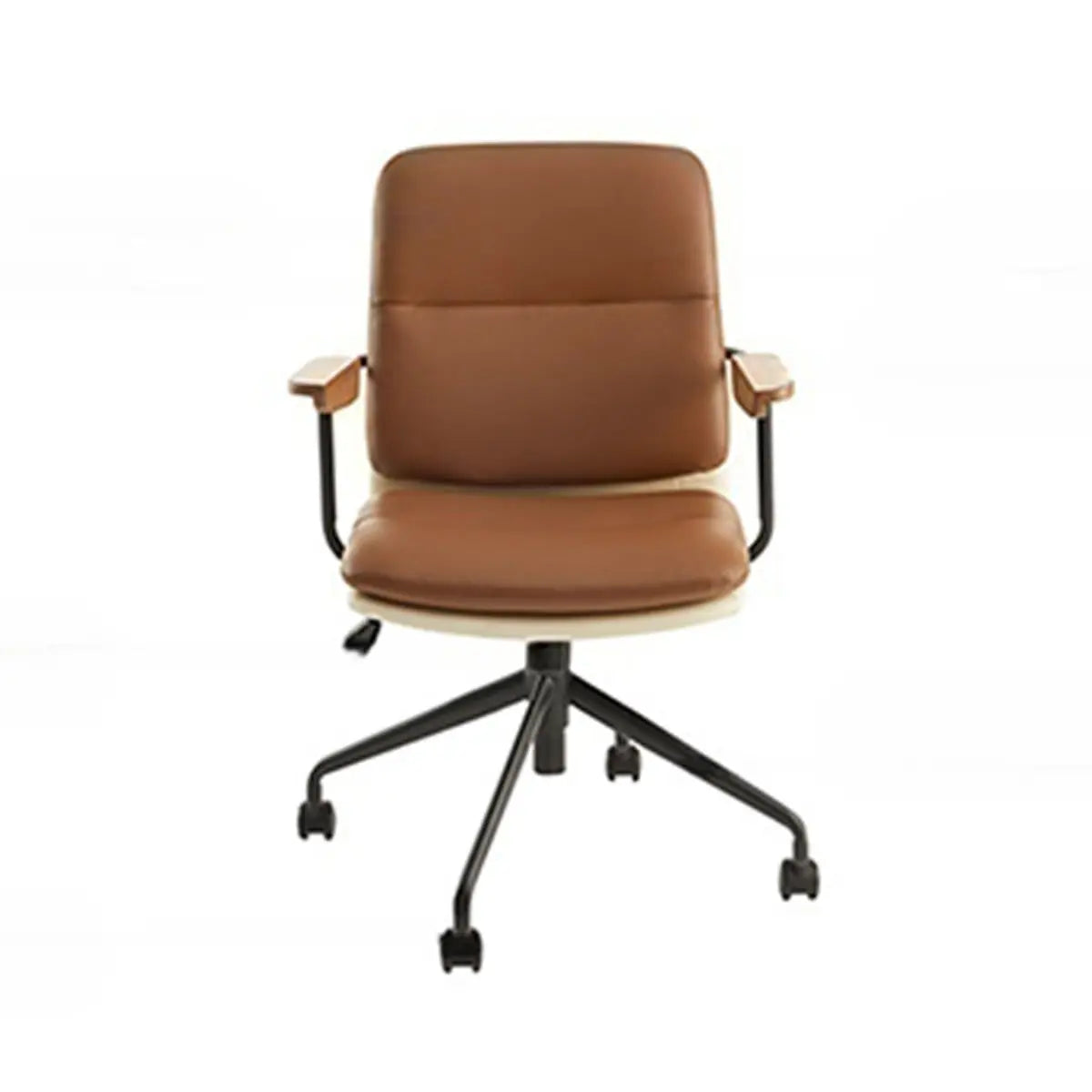 Adjustable Swivel Brown Leather Office Chair with Wheels Image - 6
