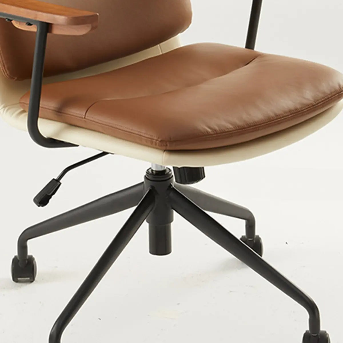 Adjustable Swivel Brown Leather Office Chair with Wheels Image - 7